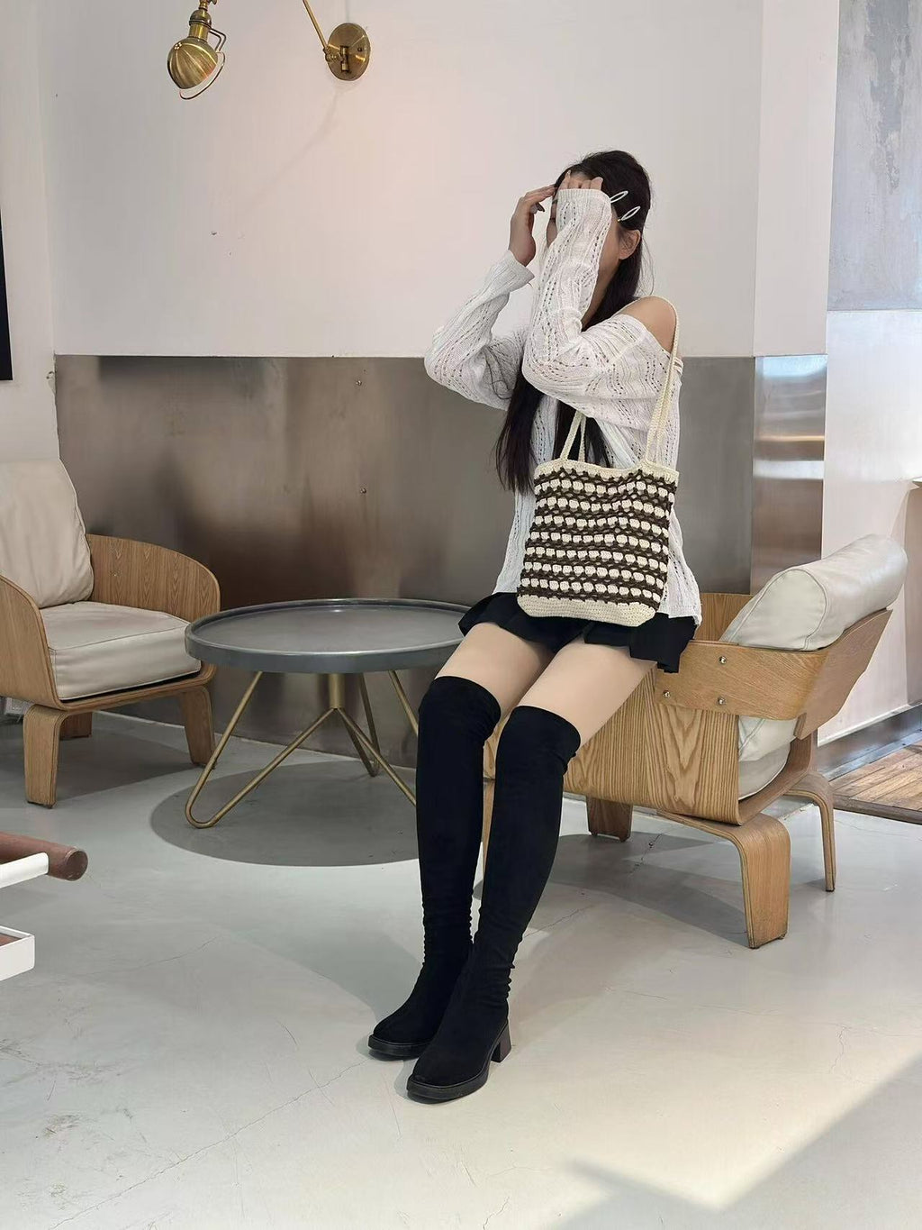 Handmade Waffle Crochet Shoulder Bag – Cotton Yarn Tote for Everyday Use