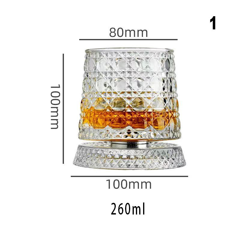 Whiskey Glasses Set of 2, Rotatable Tumbler Crystal Glass Cups, Drinking Glasses