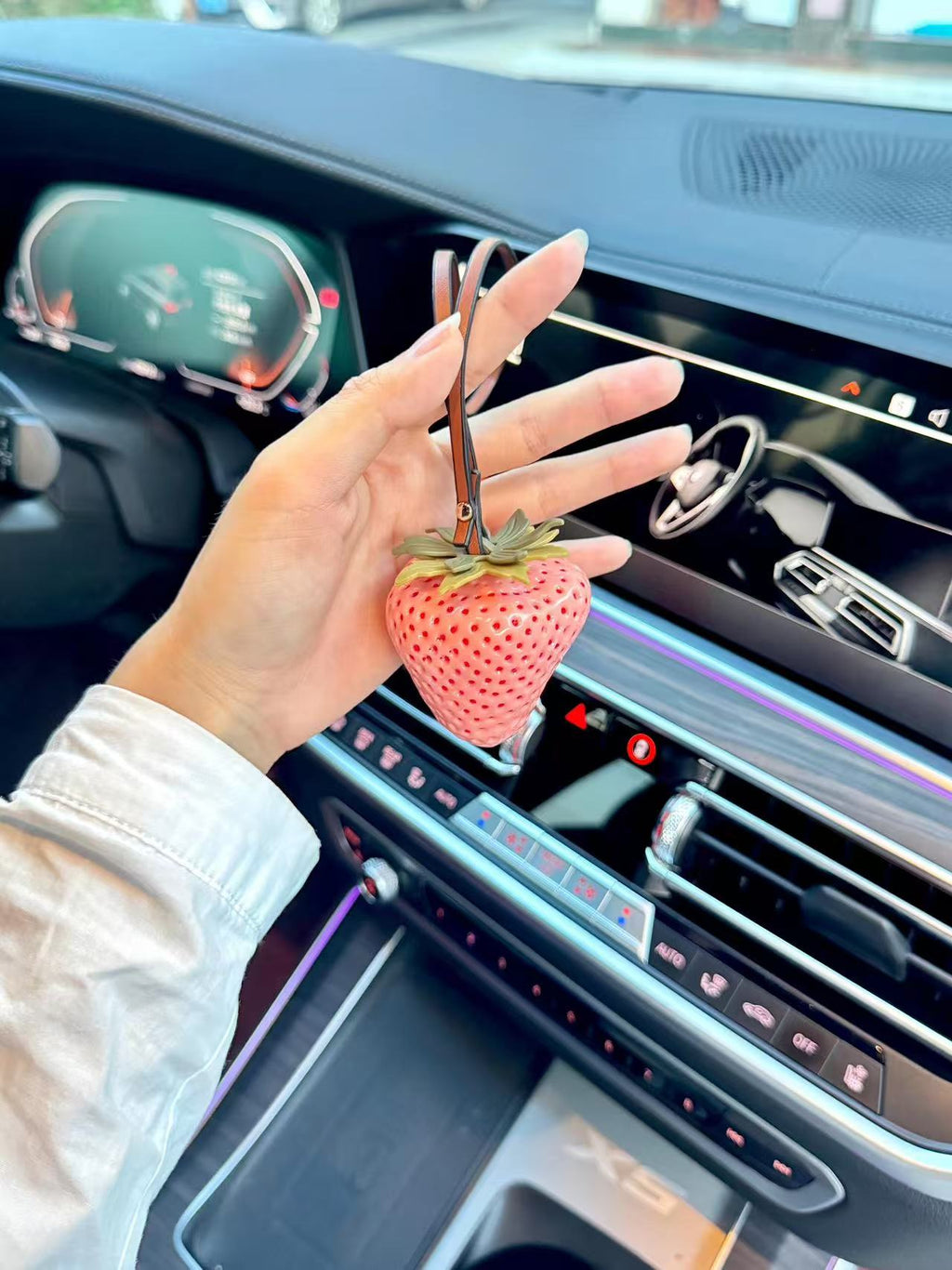 4 Strawberry Charm Keychain –  Red & pink Fruit Pendant for Bags & Cars