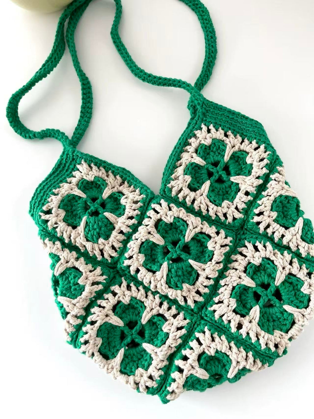 Handmade Crochet Tote Bag, Lucky Clover Knitted Shoulder Bag, Large Capacity Casual Purse for Work and Daily Use
