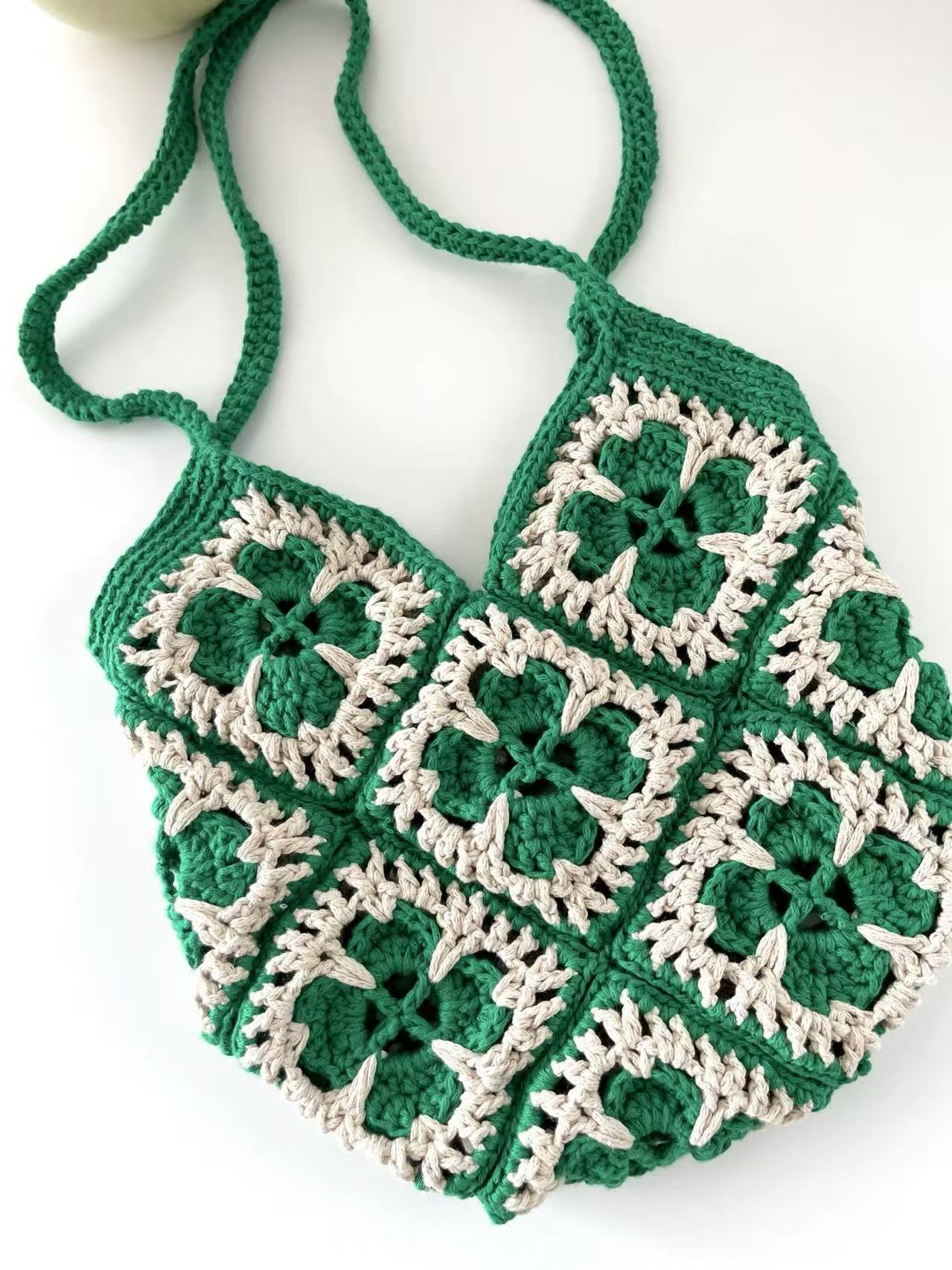 Handmade Crochet Tote Bag, Lucky Clover Knitted Shoulder Bag, Large Capacity Casual Purse for Work and Daily Use