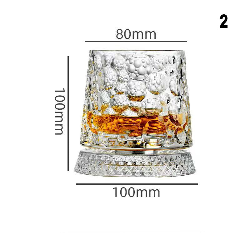 Whiskey Glasses Set of 2, Rotatable Tumbler Crystal Glass Cups, Drinking Glasses