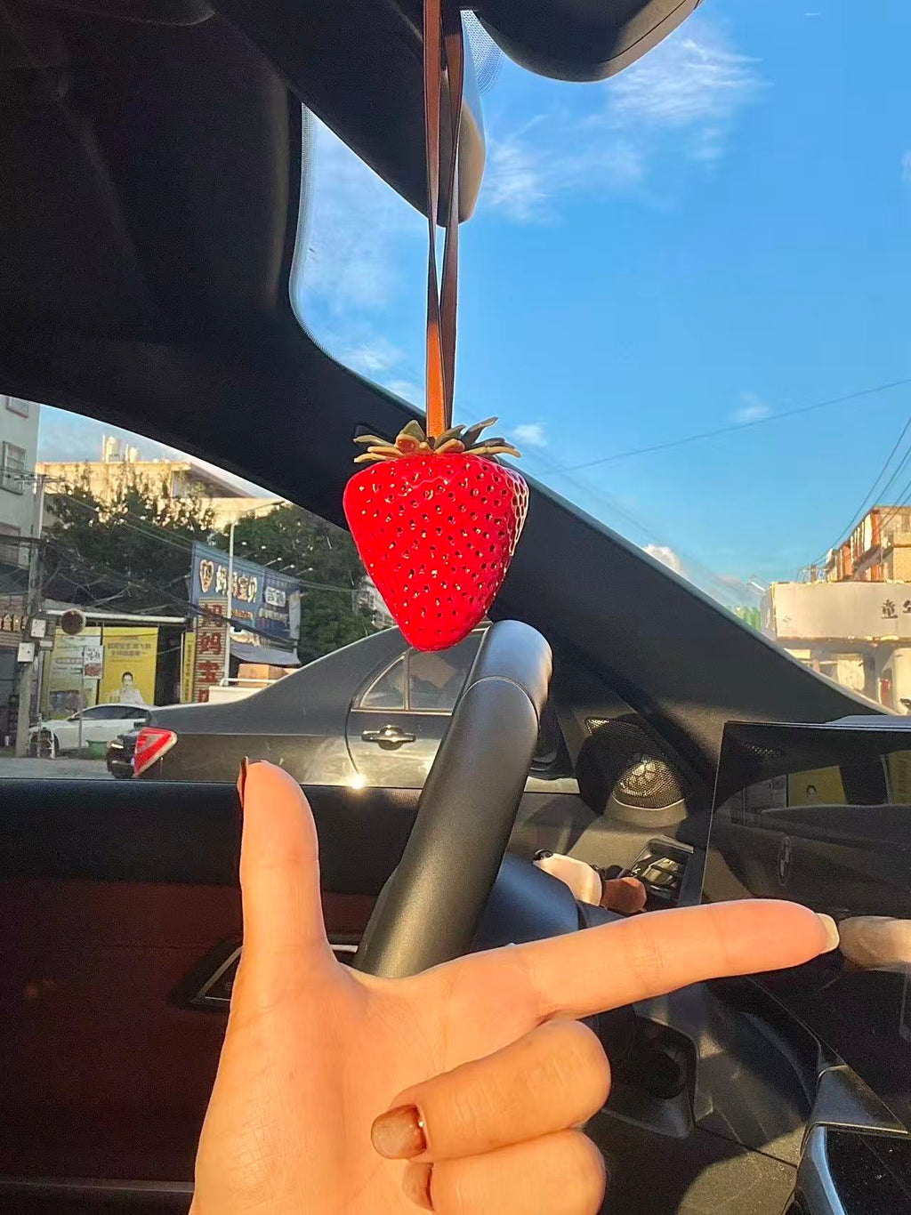 4 Strawberry Charm Keychain –  Red & pink Fruit Pendant for Bags & Cars