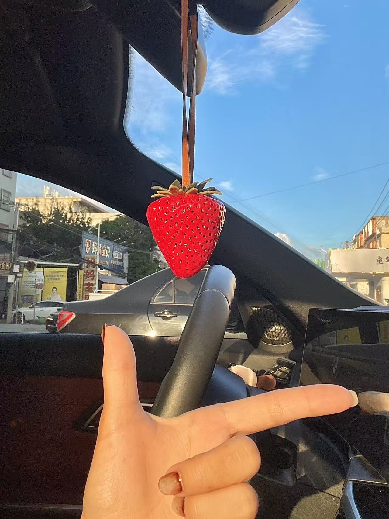 4 Strawberry Charm Keychain –  Red & pink Fruit Pendant for Bags & Cars