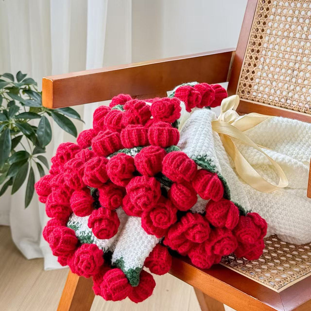 Crocheted Bouquet Blanket, Handmade Soft, Lightweight, and Romantic Rose Knitted Shawl Blanket.  the perfect gift for Mom or Friends..