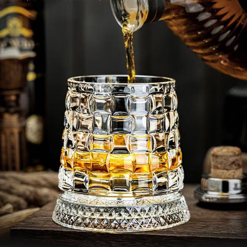 Whiskey Glasses Set of 2, Rotatable Tumbler Crystal Glass Cups, Drinking Glasses