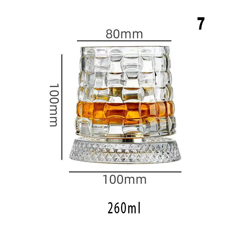 Whiskey Glasses Set of 2, Rotatable Tumbler Crystal Glass Cups, Drinking Glasses