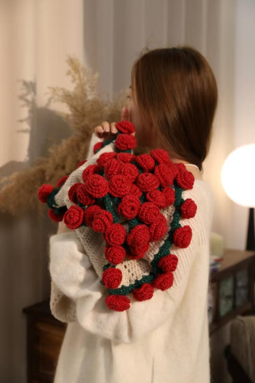 Crocheted Bouquet Blanket, Handmade Soft, Lightweight, and Romantic Rose Knitted Shawl Blanket.  the perfect gift for Mom or Friends..