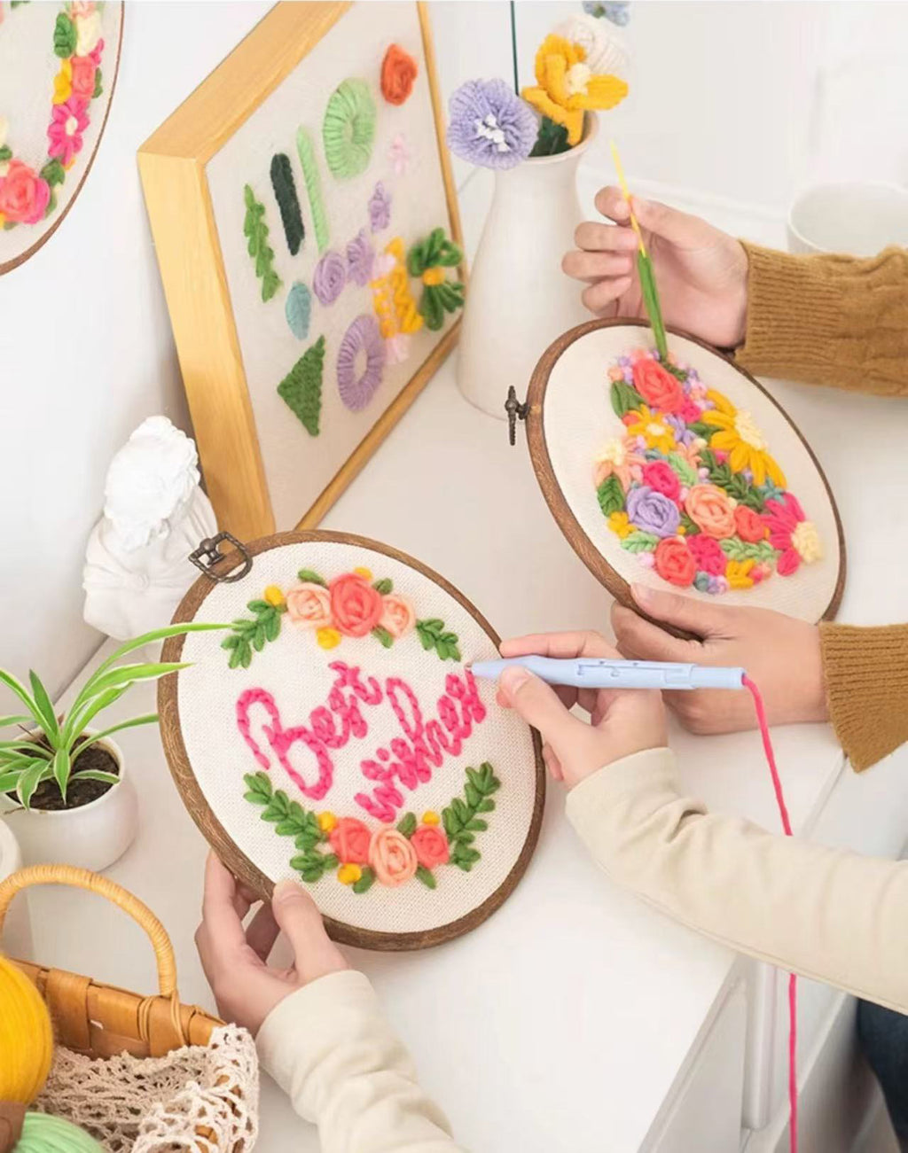 DIY Punch Needle Embroidery Kit  Floral Wall Hanging Craft Set, Handmade Home Decor Gift