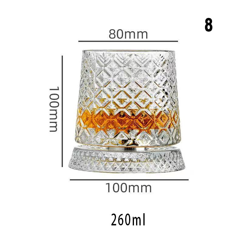 Whiskey Glasses Set of 2, Rotatable Tumbler Crystal Glass Cups, Drinking Glasses