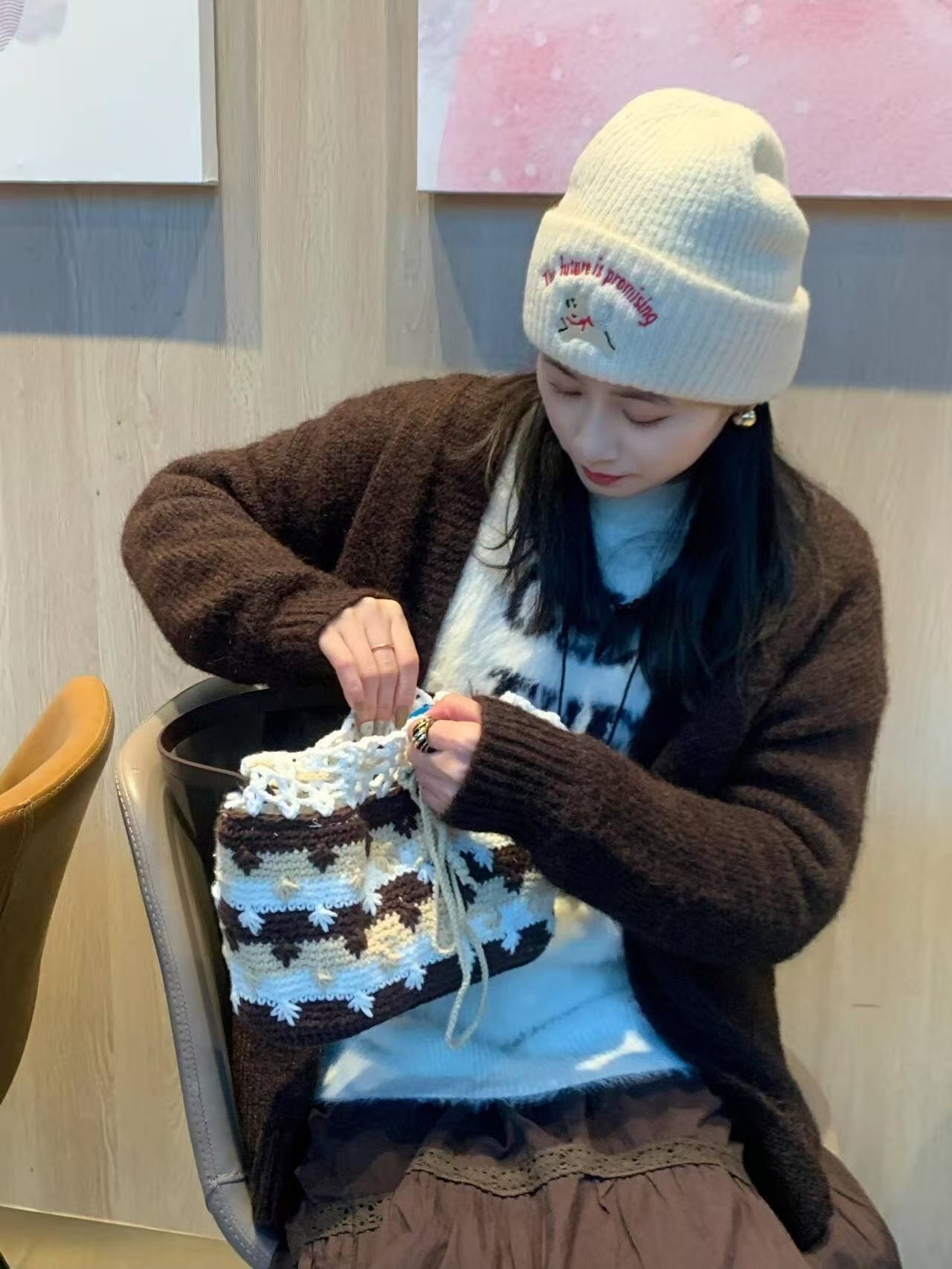 Handmade Crochet Shoulder Bag – Stylish Knitted Tote for Women