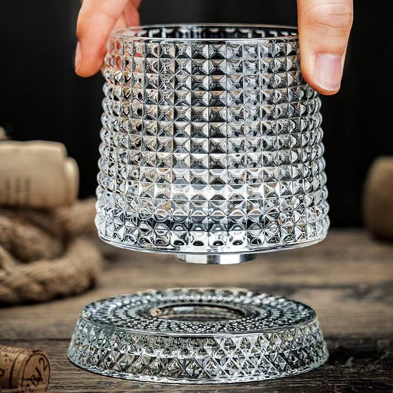 Whiskey Glasses Set of 2, Rotatable Tumbler Crystal Glass Cups, Drinking Glasses