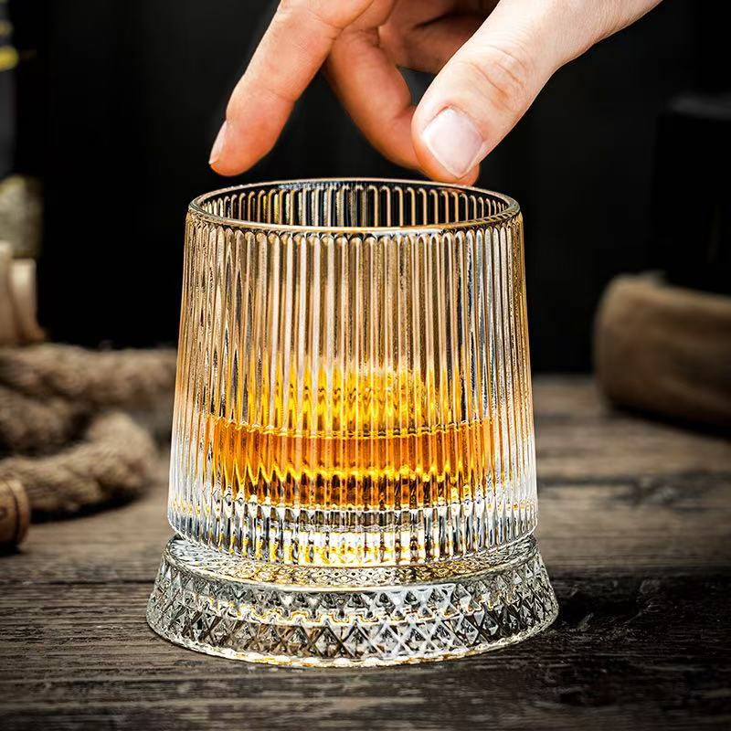 Whiskey Glasses Set of 2, Rotatable Tumbler Crystal Glass Cups, Drinking Glasses