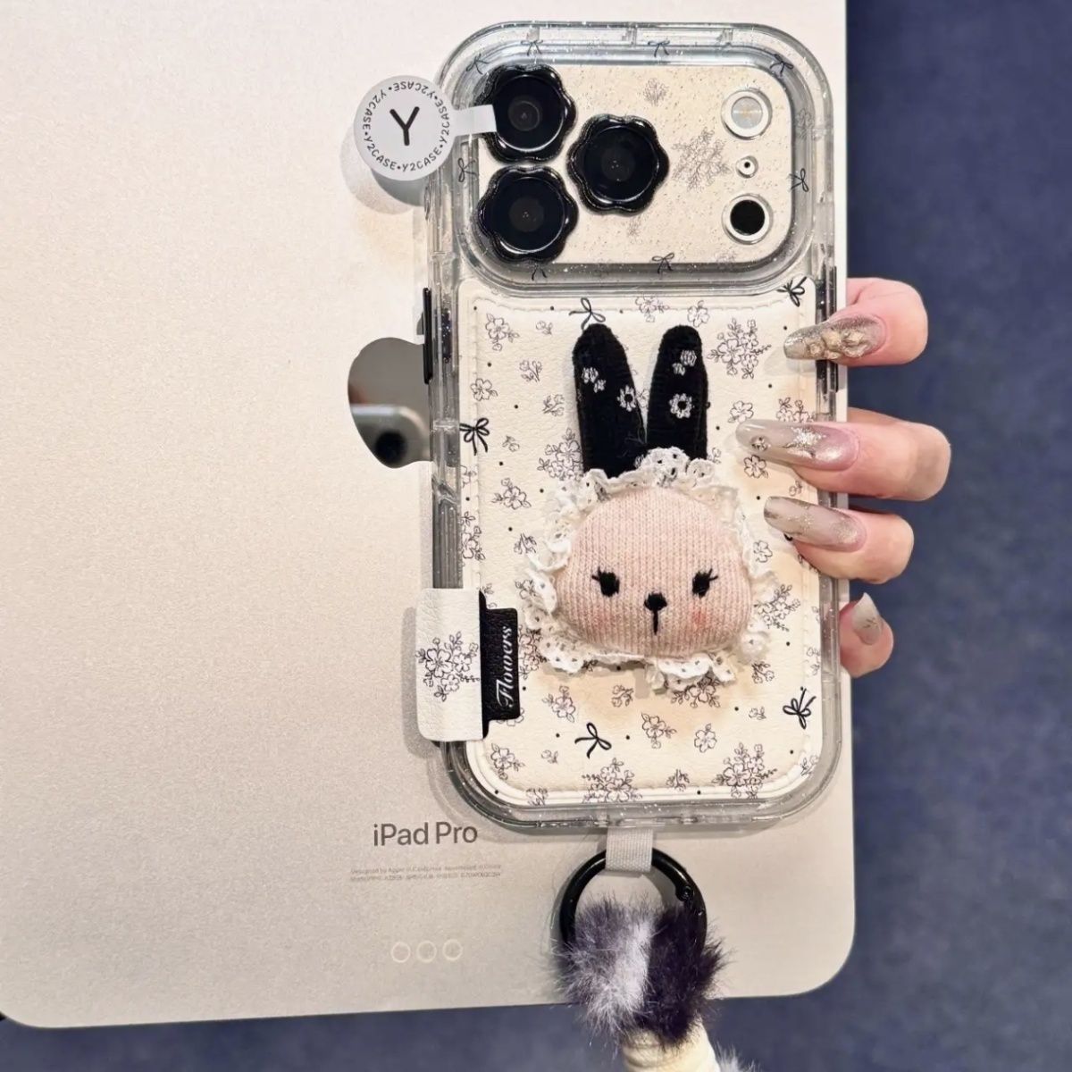 Y2CASE Cute Lace Bunny Doll Floral iPhone Case - Kawaii Protective Cover for iPhone Series