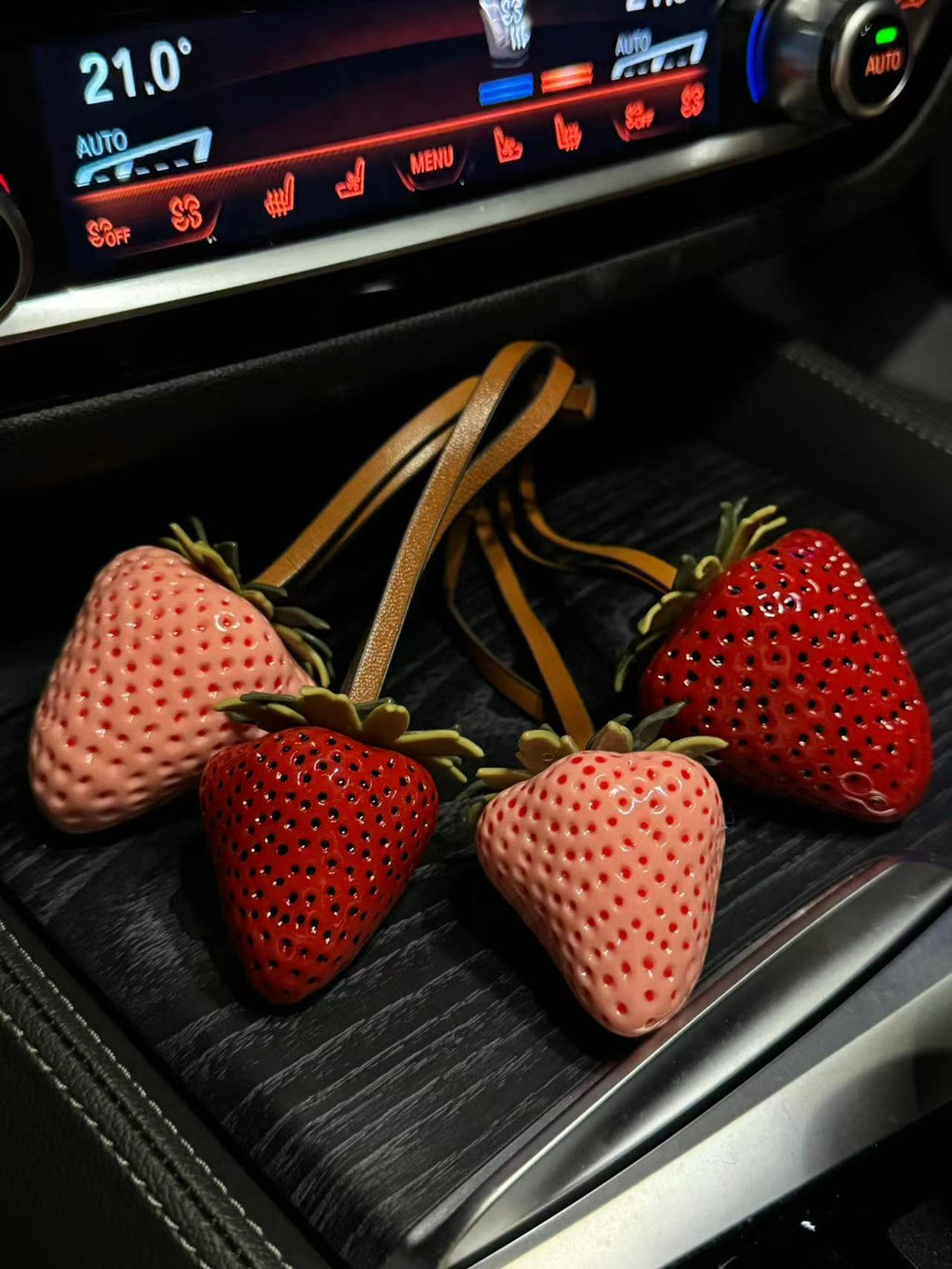 4 Strawberry Charm Keychain –  Red & pink Fruit Pendant for Bags & Cars