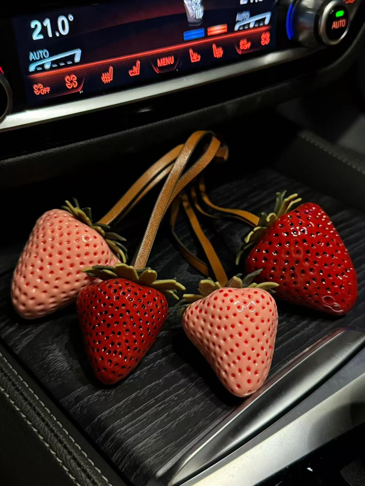 4 Strawberry Charm Keychain –  Red & pink Fruit Pendant for Bags & Cars