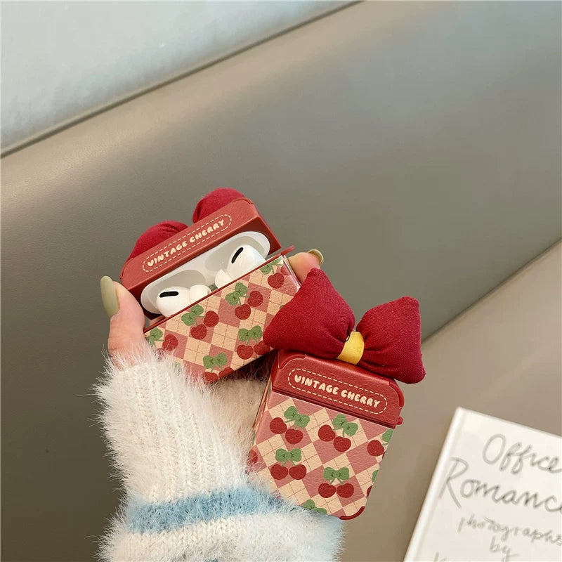 Cherry Bow Leather AirPods Case for AirPods 1/2/3/4/5/Pro - Premium Protective Cover