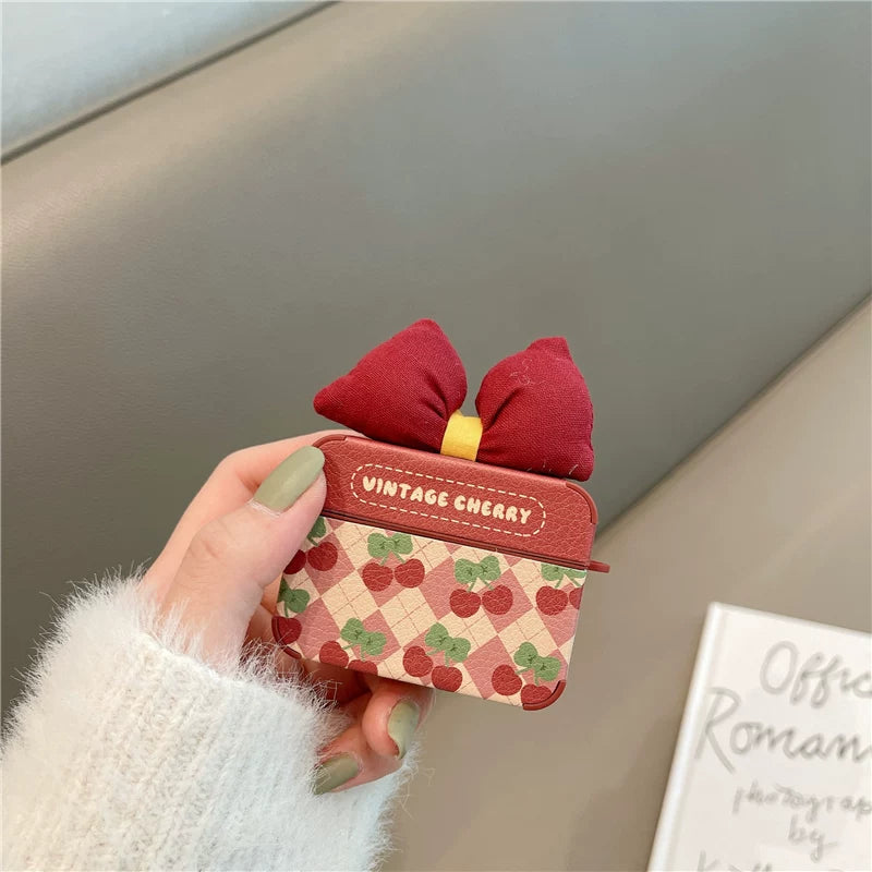 Cherry Bow Leather AirPods Case for AirPods 1/2/3/4/5/Pro - Premium Protective Cover