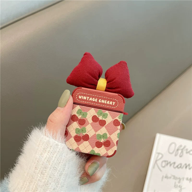 Cherry Bow Leather AirPods Case for AirPods 1/2/3/4/5/Pro - Premium Protective Cover
