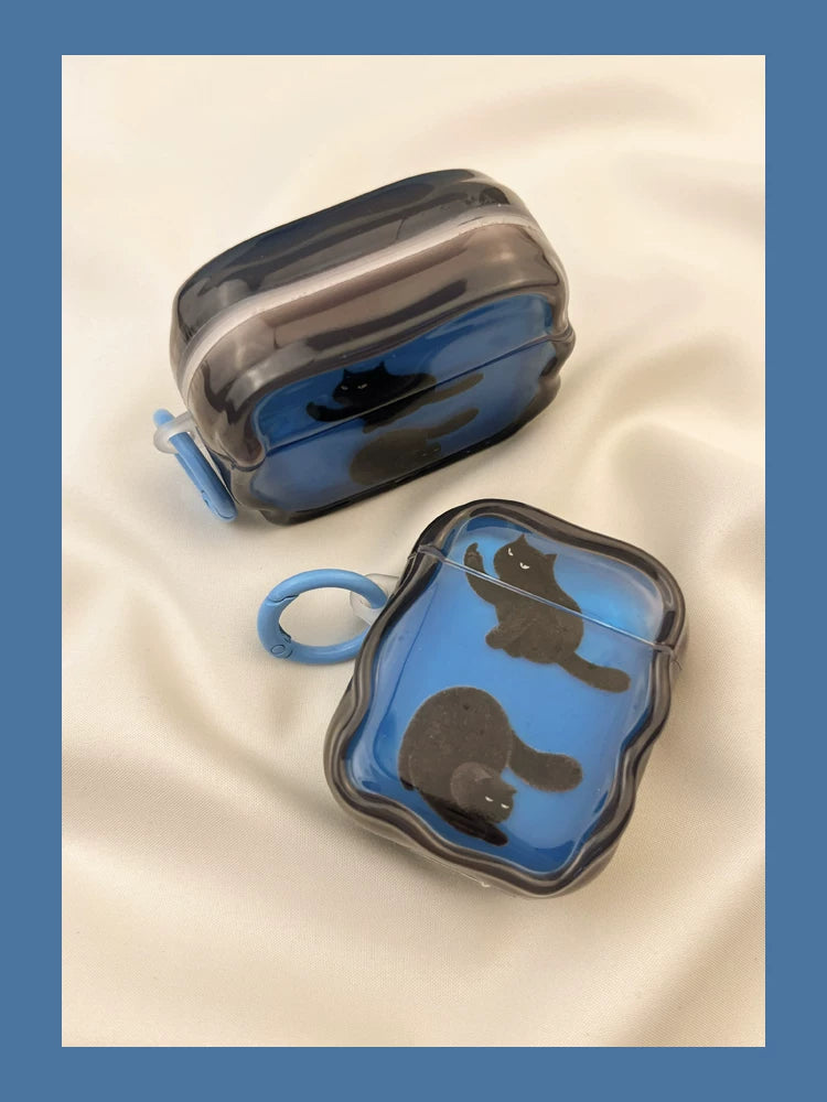 Artistic Blue Cat AirPods Case for AirPods 1/2/3/4/5/Pro - Unique Design Protective Cover