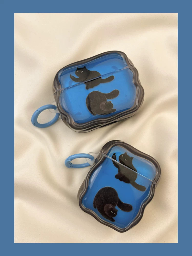 Artistic Blue Cat AirPods Case for AirPods 1/2/3/4/5/Pro - Unique Design Protective Cover