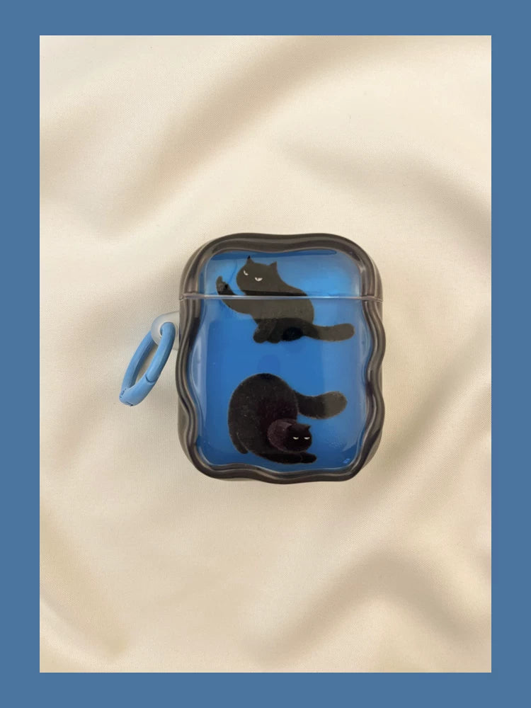 Artistic Blue Cat AirPods Case for AirPods 1/2/3/4/5/Pro - Unique Design Protective Cover