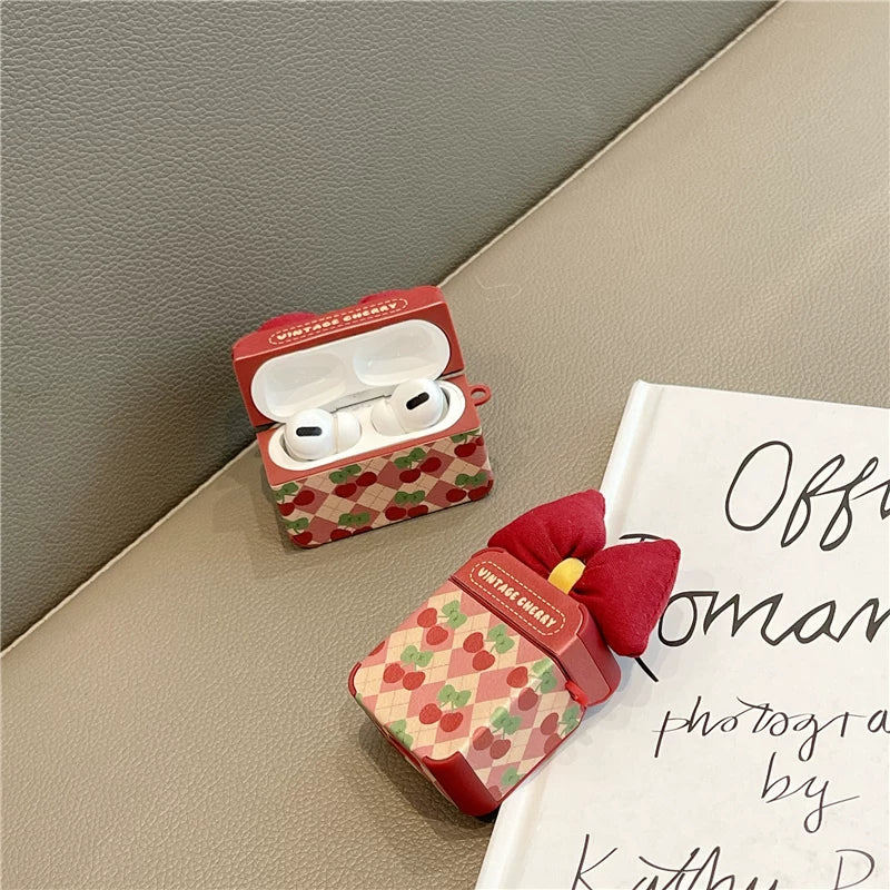 Cherry Bow Leather AirPods Case for AirPods 1/2/3/4/5/Pro - Premium Protective Cover