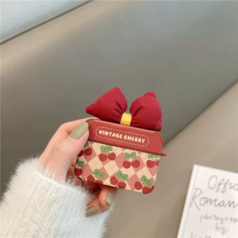 Cherry Bow Leather AirPods Case for AirPods 1/2/3/4/5/Pro - Premium Protective Cover