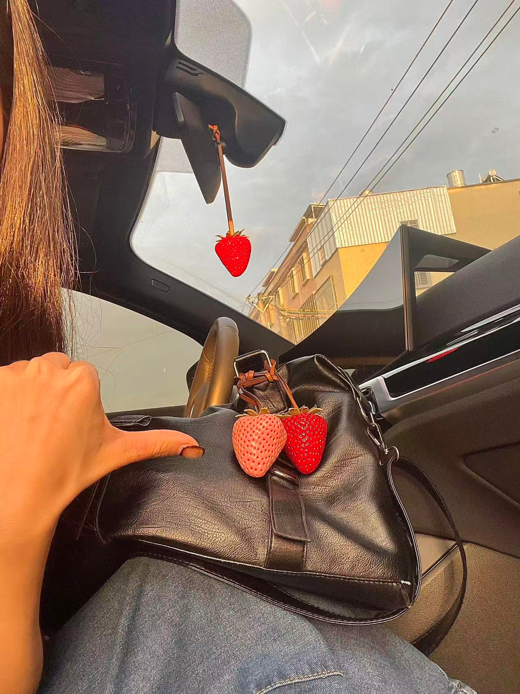 4 Strawberry Charm Keychain –  Red & pink Fruit Pendant for Bags & Cars