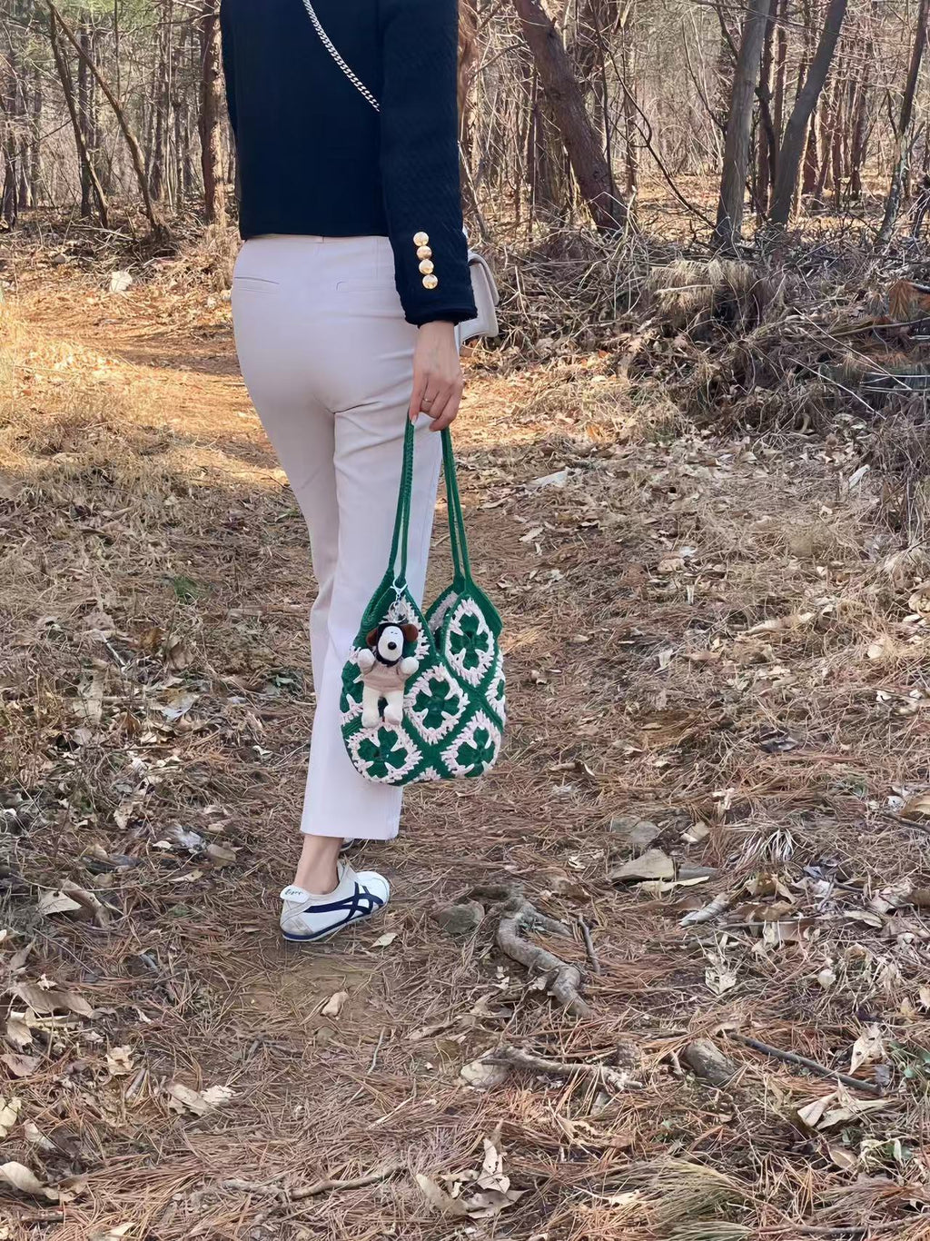 Handmade Crochet Tote Bag, Lucky Clover Knitted Shoulder Bag, Large Capacity Casual Purse for Work and Daily Use