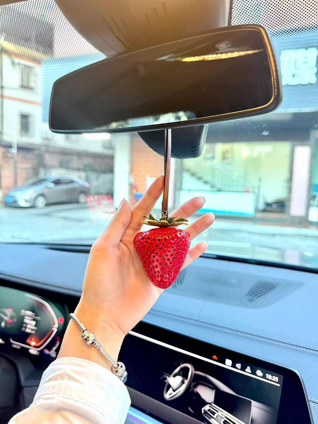 4 Strawberry Charm Keychain –  Red & pink Fruit Pendant for Bags & Cars