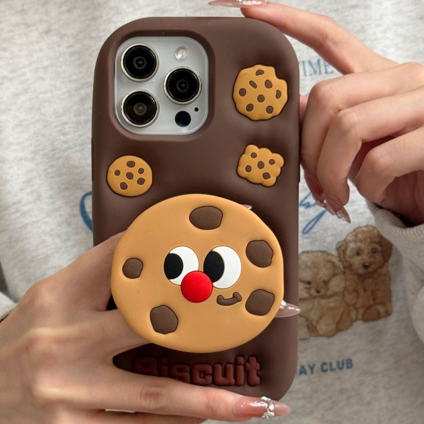 Cookie Biscuit Stand iPhone Case for iPhone 14/15/16 Pro Max - Cute Protective Cover with Kickstand