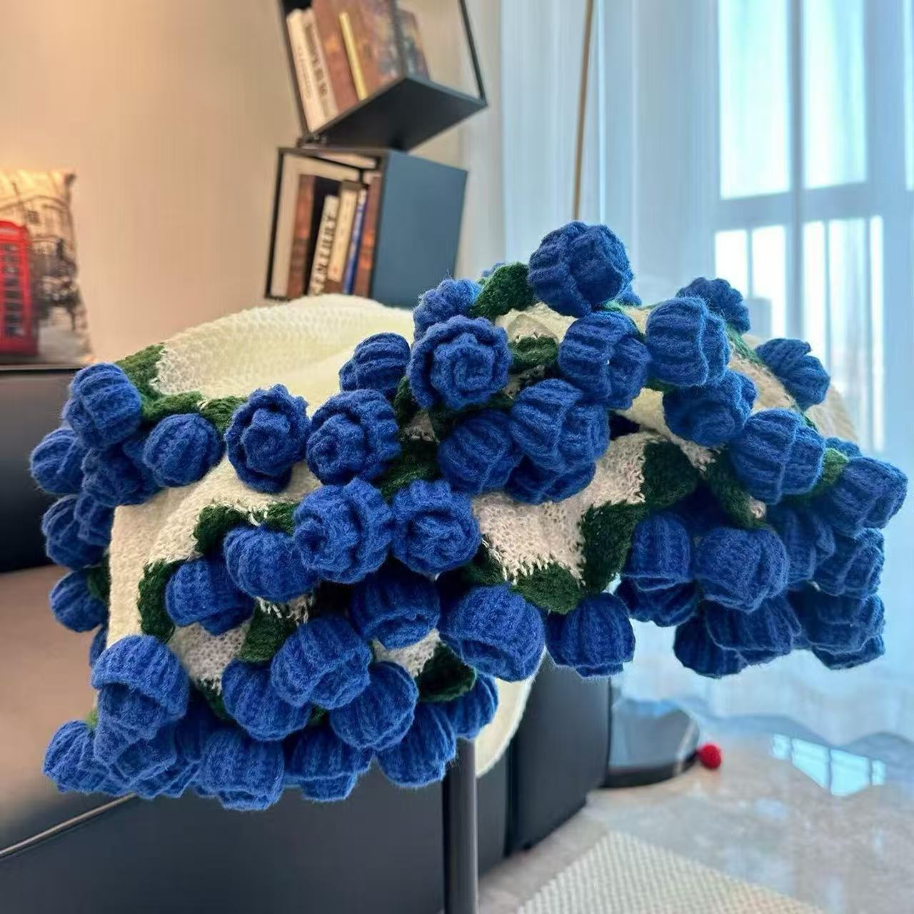 Crocheted Bouquet Blanket, Handmade Soft, Lightweight, and Romantic Rose Knitted Shawl Blanket.  the perfect gift for Mom or Friends..