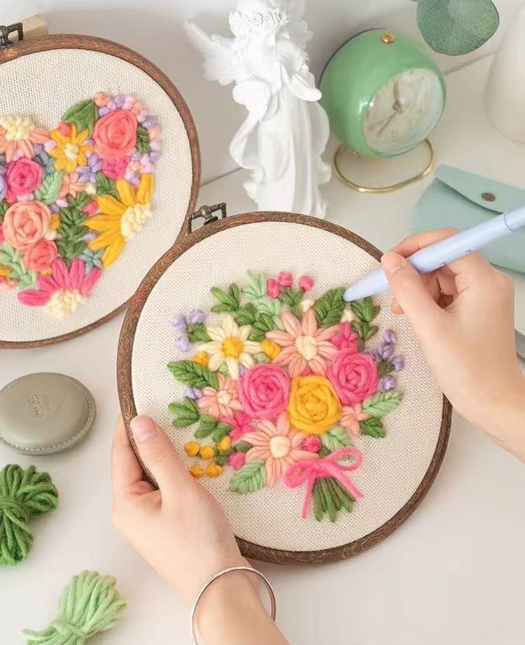 DIY Punch Needle Embroidery Kit  Floral Wall Hanging Craft Set, Handmade Home Decor Gift